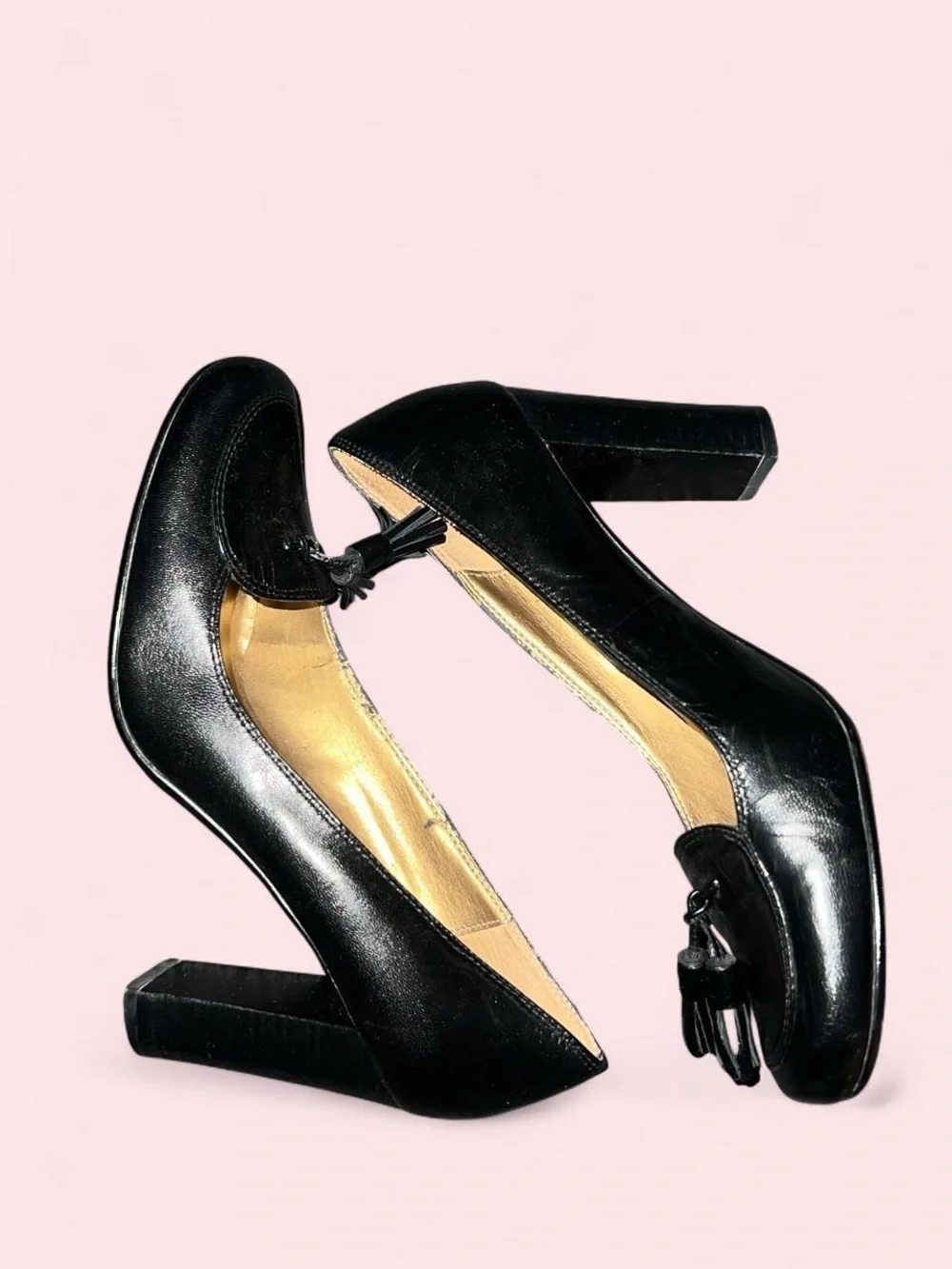 Size 7 Black Tassel Block Heel Pumps - Brand
